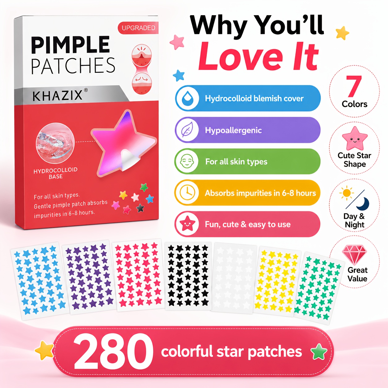 280pcs Star Pimple Patches, 7  - Hydrocolloid Pimple Patch review and price